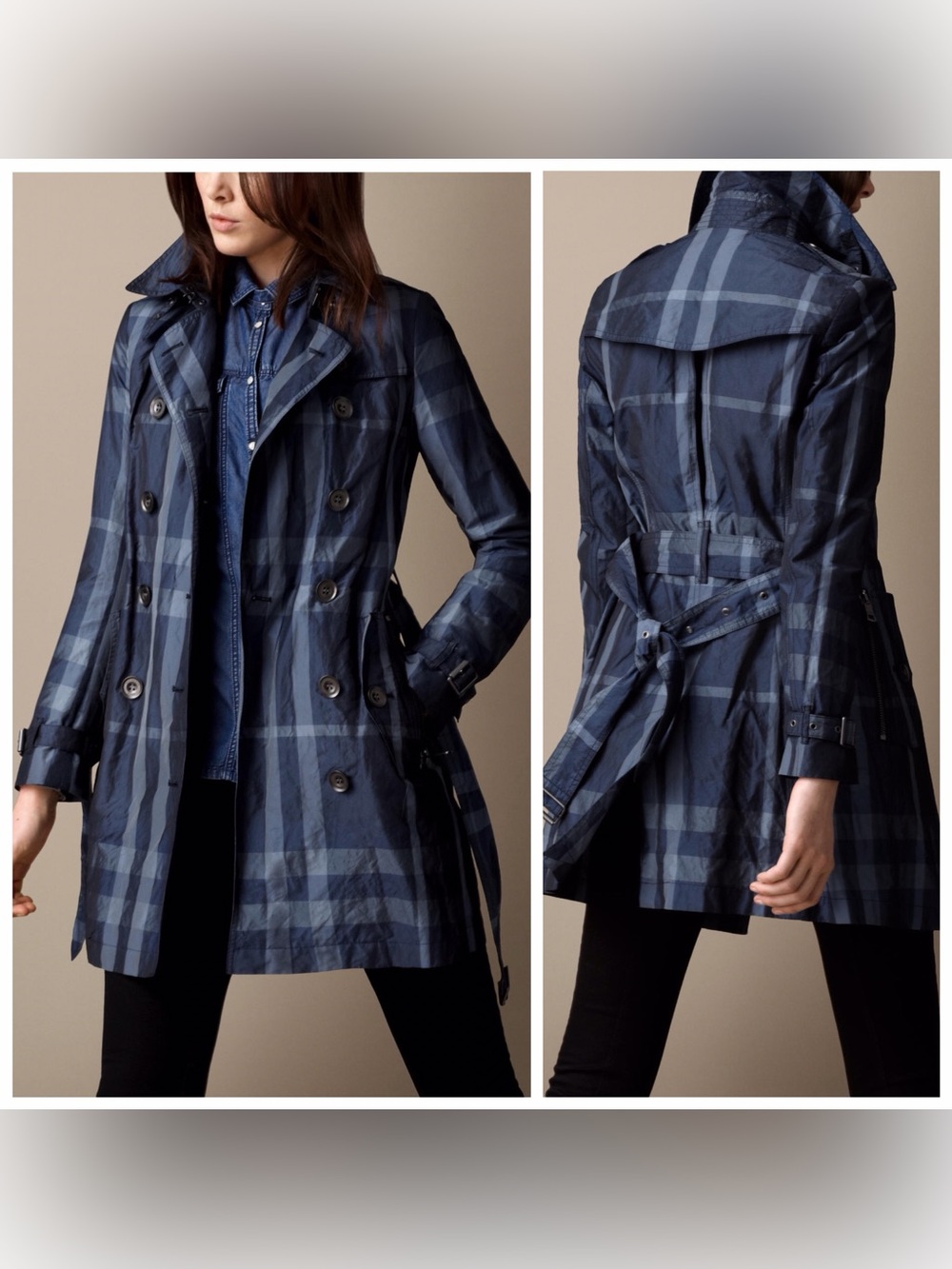 Burberry London Blue Plaid Short Lightweight Trenchcoat Jacket Med/US8/UK10 EUC - Picture 6 of 17